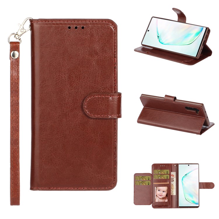 

5 Card Slots Wallet Leather Phone Casing Cover for Samsung Galaxy Note 10 / Note 10 5G - Brown, Galaxy Note 10