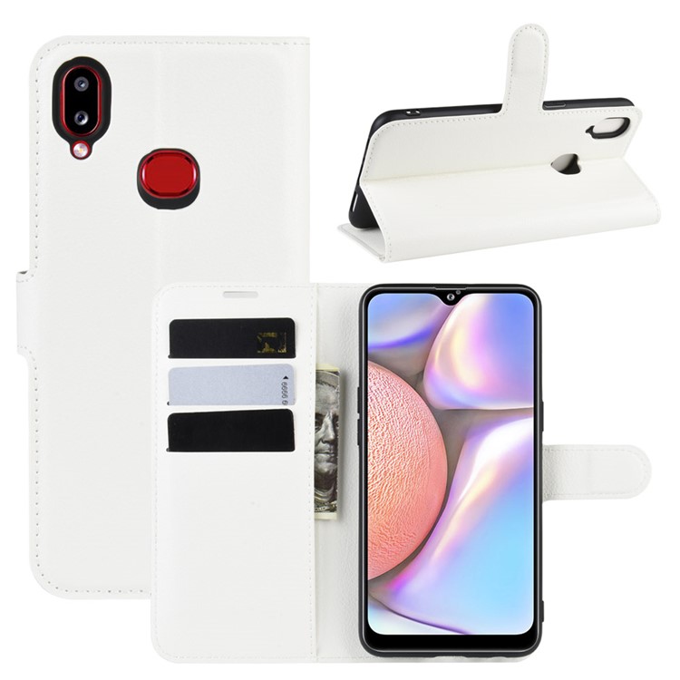 Litchi Skin Leather Shell for Samsung Galaxy A10s - White-1