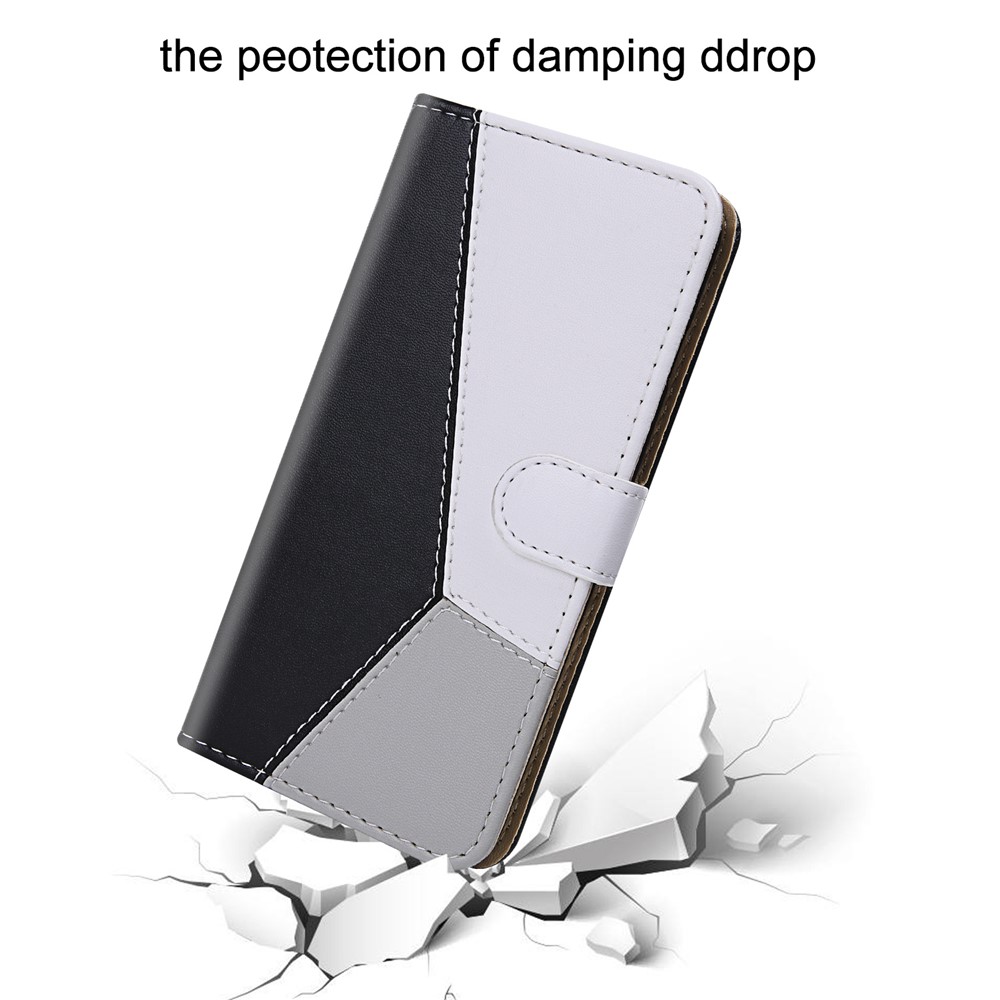 Three-color Splicing PU Leather Wallet Stand Case for Samsung Galaxy A40 - Black/White/Grey-7
