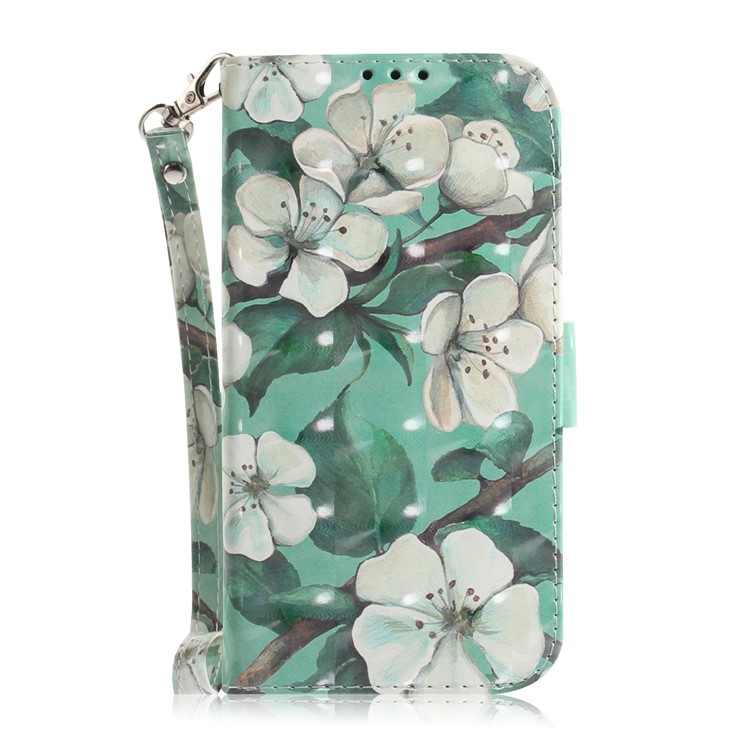 Light Spot Decor Pattern Printing Wallet Leather Phone Cover with Strap for Samsung Galaxy M30s - White Flower-2