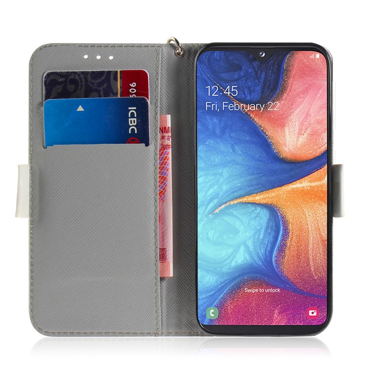 Light Spot Decor Pattern Printing Wallet Leather Phone Cover with Strap for Samsung Galaxy M30s - White Flower-7