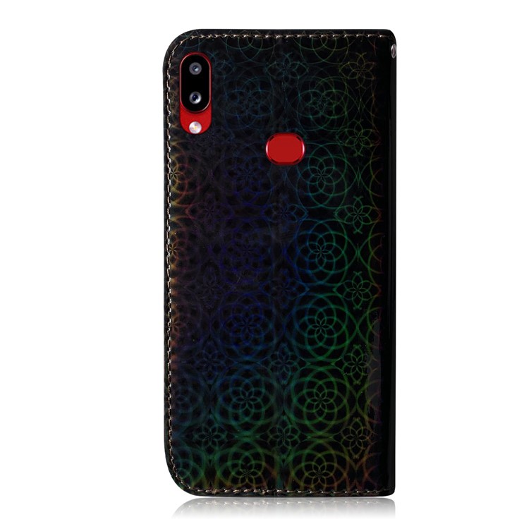 Pure Color Flower Pattern Leather Wallet Stand Phone Shell with Strap for Samsung Galaxy A10s - Black-3