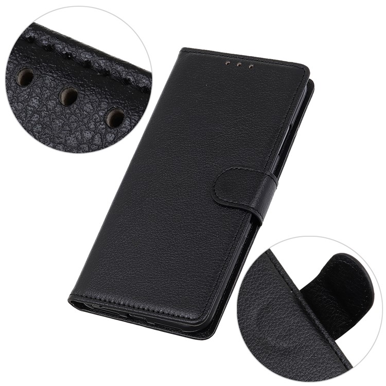 Litchi Skin Wallet Leather Cover Case for Samsung Galaxy M30s - Black-5