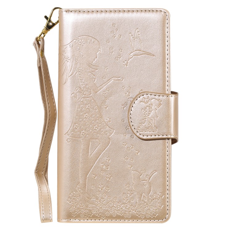 Imprinted Cat Lady Leather Shell with 9 Card Slots for Samsung Galaxy Note 10 Plus/Note 10 Plus 5G - Gold-2