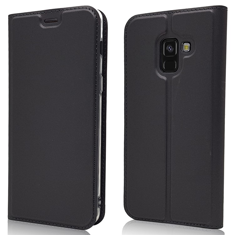 Magnetic Adsorption Leather Card Holder Phone Case for Samsung Galaxy A8 (2018) - Black-1