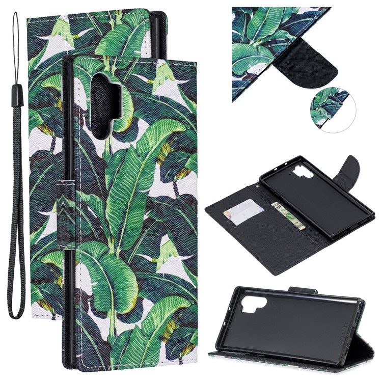 Pattern Printing Wallet Leather Case with Strap for Samsung Galaxy Note 10 Plus / Note 10 Plus 5G - Leaf-1