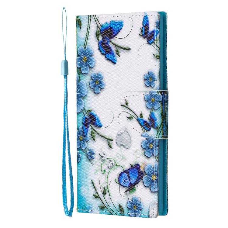 Pattern Printing Leather Stand Wallet Phone Shell for Samsung Galaxy Note 10/Note 10 5G - Blue Flower and Butterfly-2