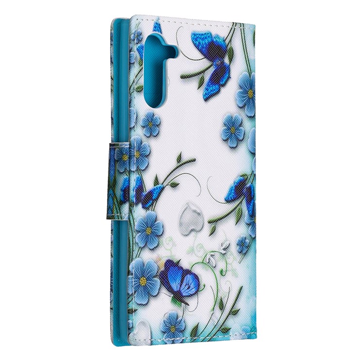 Pattern Printing Leather Stand Wallet Phone Shell for Samsung Galaxy Note 10/Note 10 5G - Blue Flower and Butterfly-3