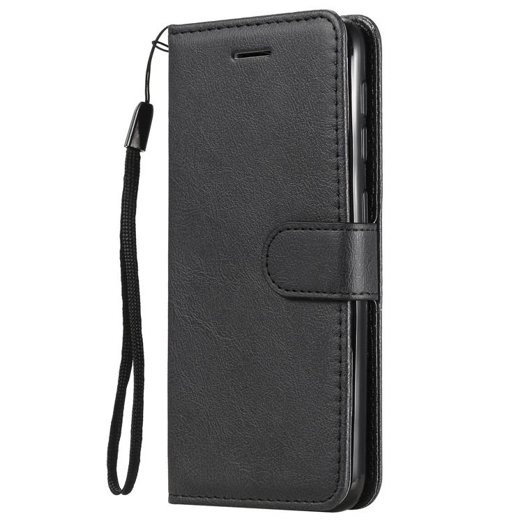 Solid Color Wallet Stand Flip Leather Case with Lanyard for Samsung Galaxy A10e - Black-2