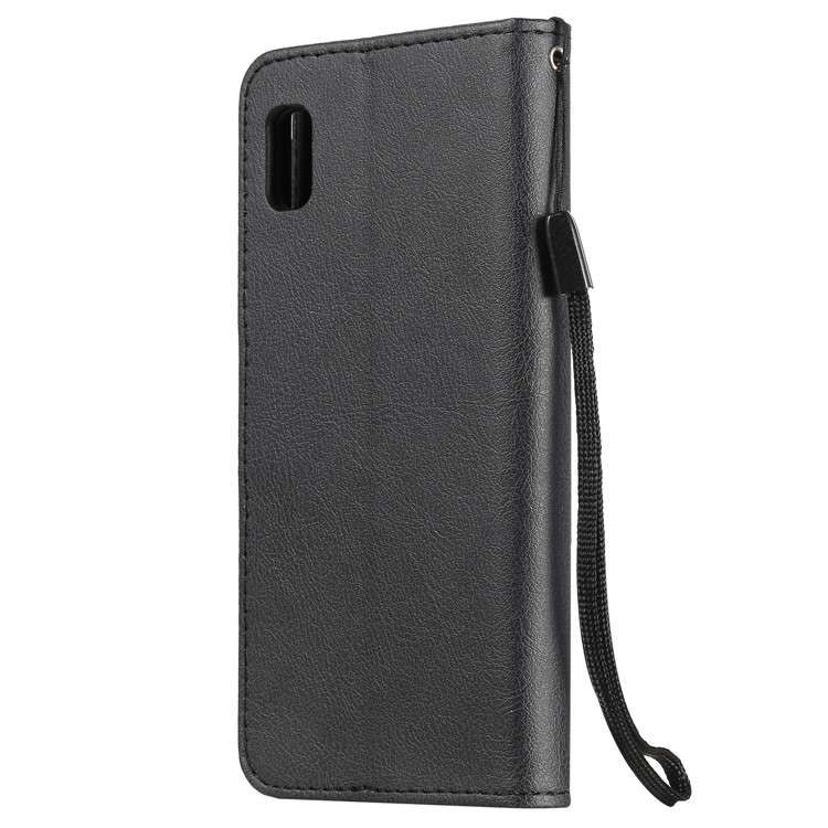 Solid Color Wallet Stand Flip Leather Case with Lanyard for Samsung Galaxy A10e - Black-3
