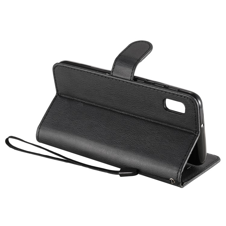 Solid Color Wallet Stand Flip Leather Case with Lanyard for Samsung Galaxy A10e - Black-4