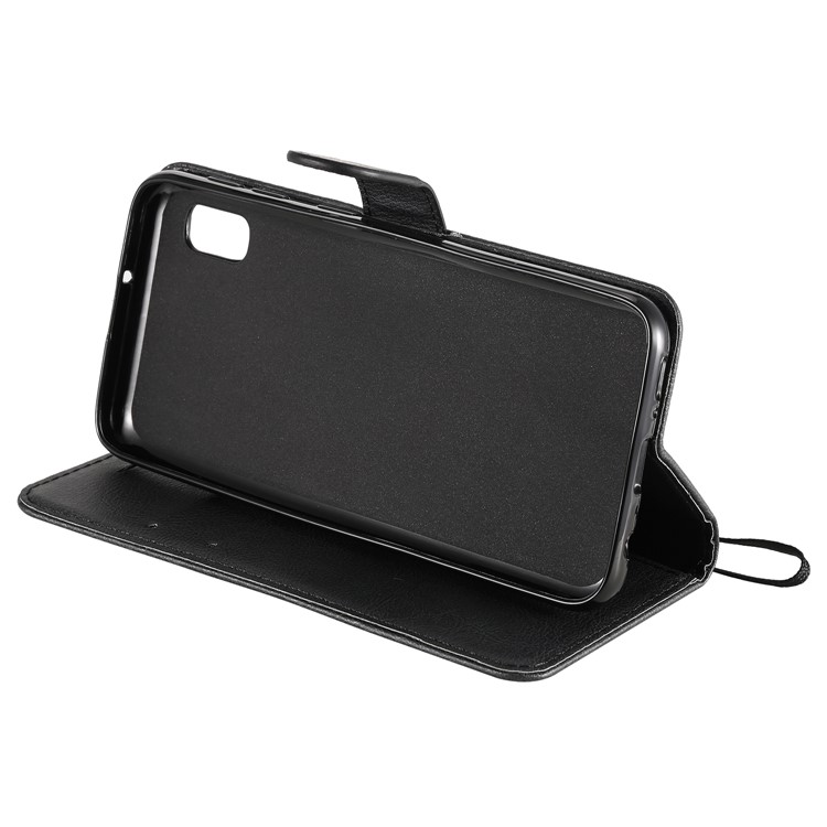Solid Color Wallet Stand Flip Leather Case with Lanyard for Samsung Galaxy A10e - Black-5