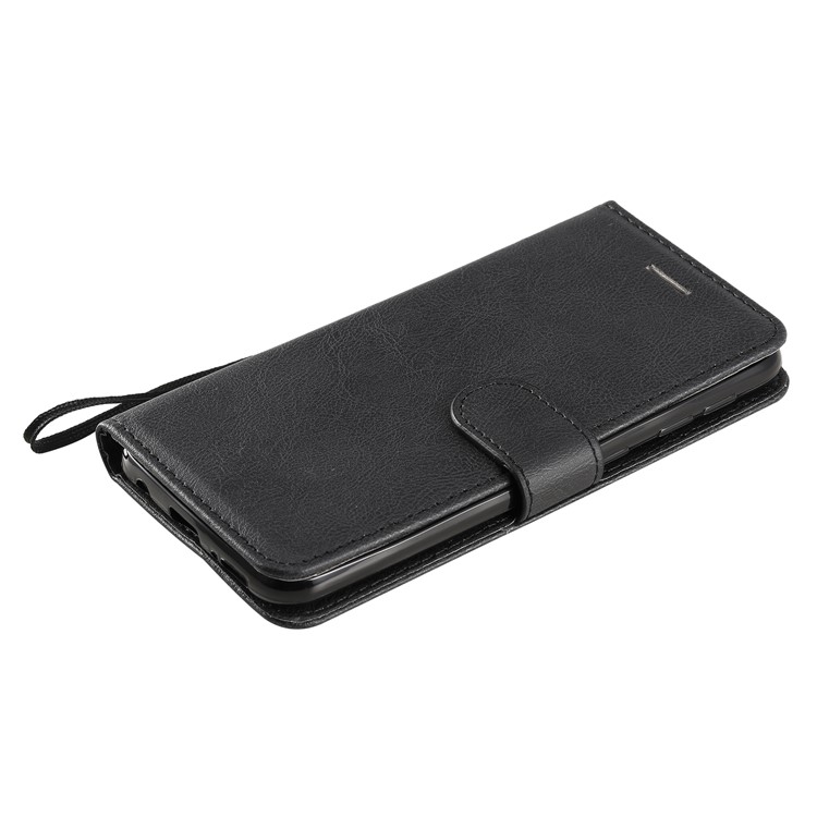 Solid Color Wallet Stand Flip Leather Case with Lanyard for Samsung Galaxy A10e - Black-6