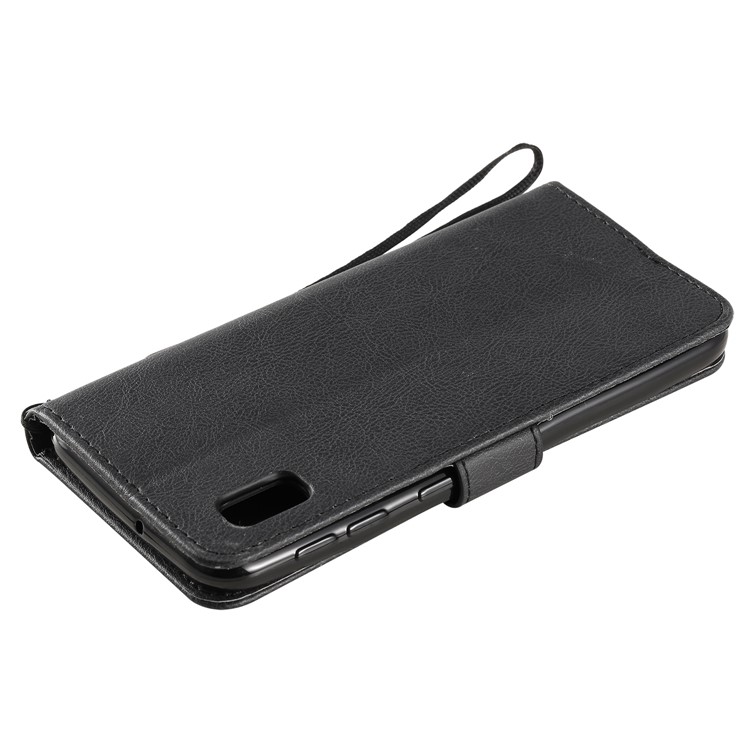 Solid Color Wallet Stand Flip Leather Case with Lanyard for Samsung Galaxy A10e - Black-7