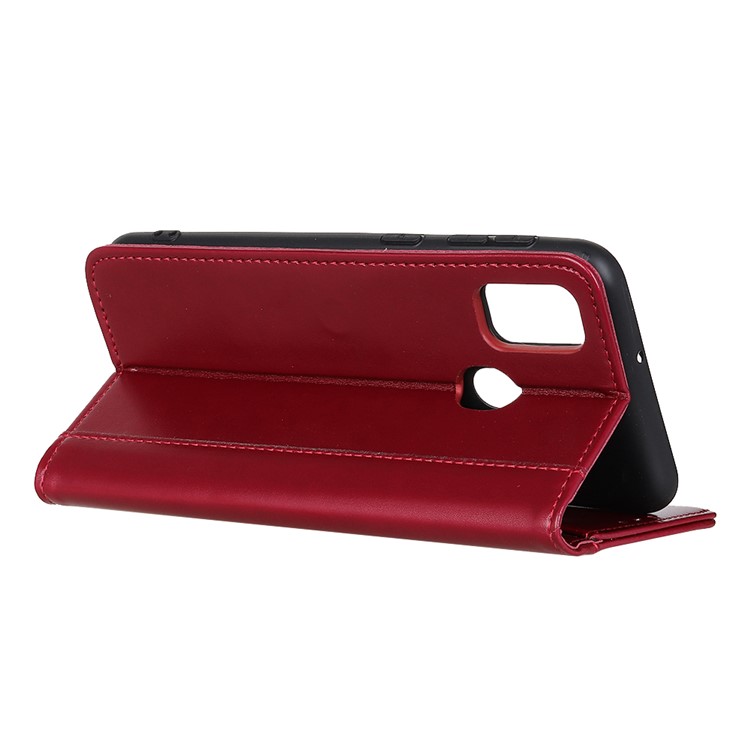Auto-absorbed Split Leather Wallet Case Covering for Samsung Galaxy M30s - Wine Red-3