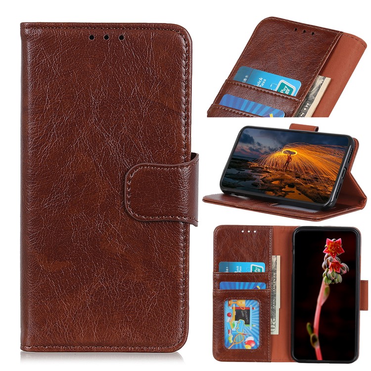 PU Leather Wallet Stand Covering Case for Samsung Galaxy M30s - Brown-1