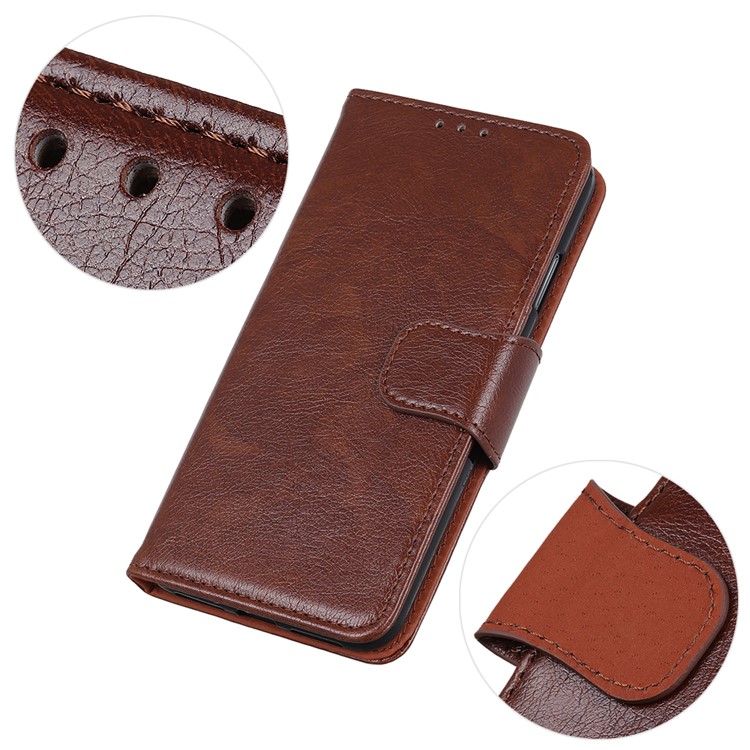 PU Leather Wallet Stand Covering Case for Samsung Galaxy M30s - Brown-5