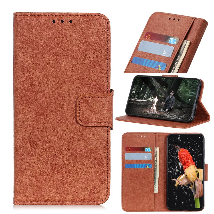 Litchi Skin Leather Wallet Stand Case for Samsung Galaxy M30s - Brown-1