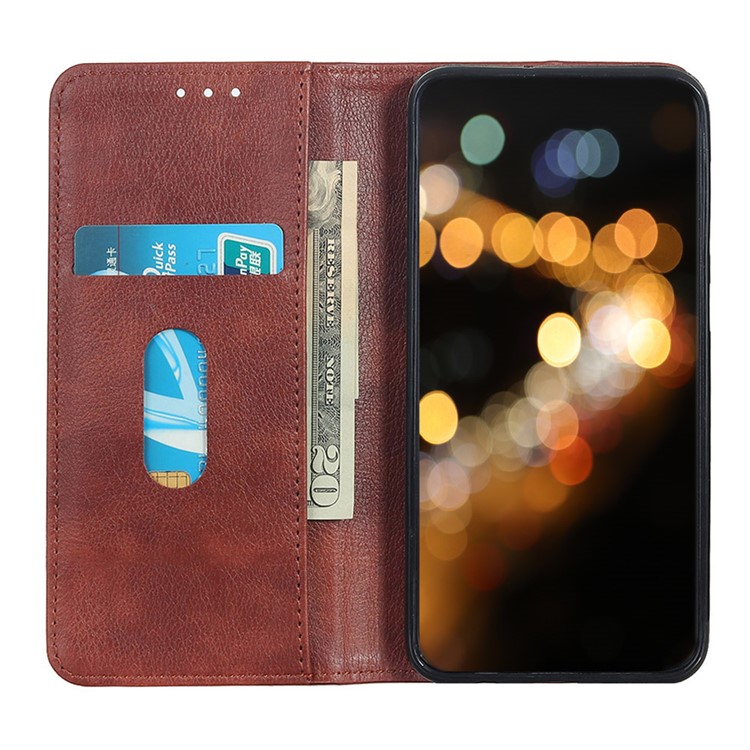 Auto-absorbed Litchi Texture Split Leather Cell Phone Case for Samsung Galaxy M30s - Brown-5