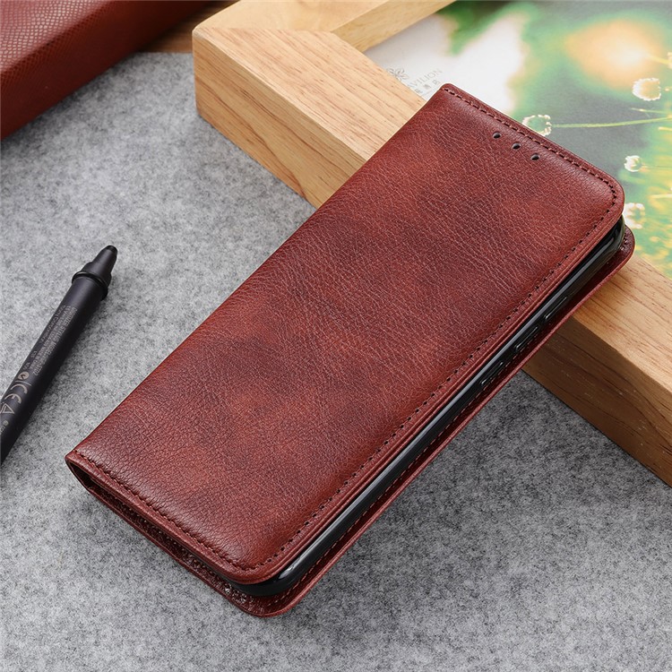 Auto-absorbed Litchi Texture Split Leather Cell Phone Case for Samsung Galaxy M30s - Brown-9