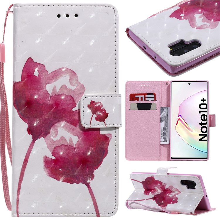 Light Spot Decor Pattern Printing Leather Phone Cover Wallet Stand Casing for Samsung Galaxy Note 10 Plus/Note 10 Plus 5G - Lotus-1