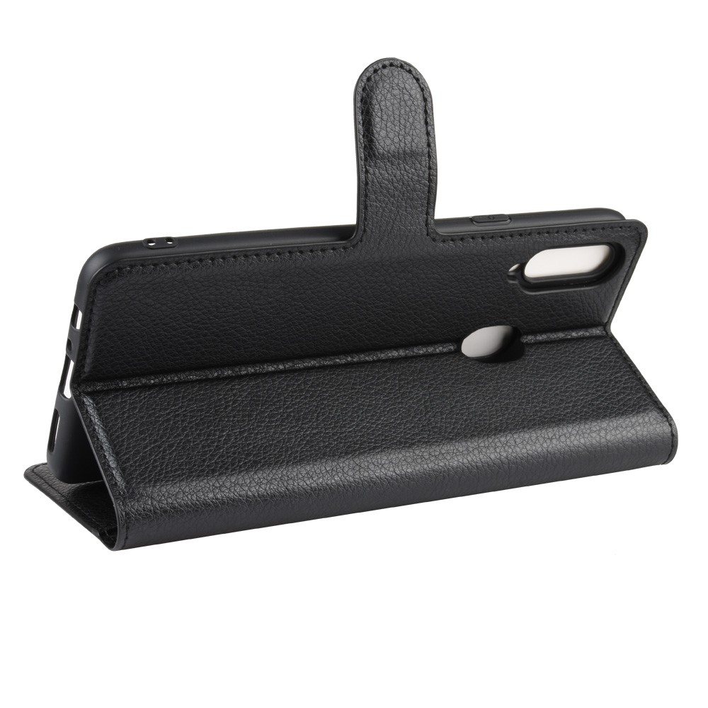 Litchi Skin Wallet Leather Stand Phone Cover for Samsung Galaxy A20s - Black-7
