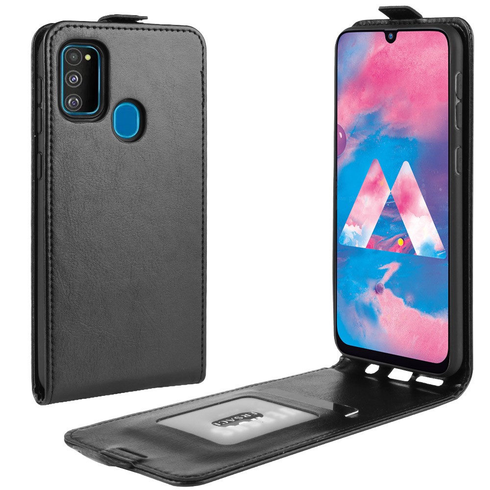 Crazy Horse Vertical Leather Casing with Card Slot for Samsung Galaxy M30s - Black-1