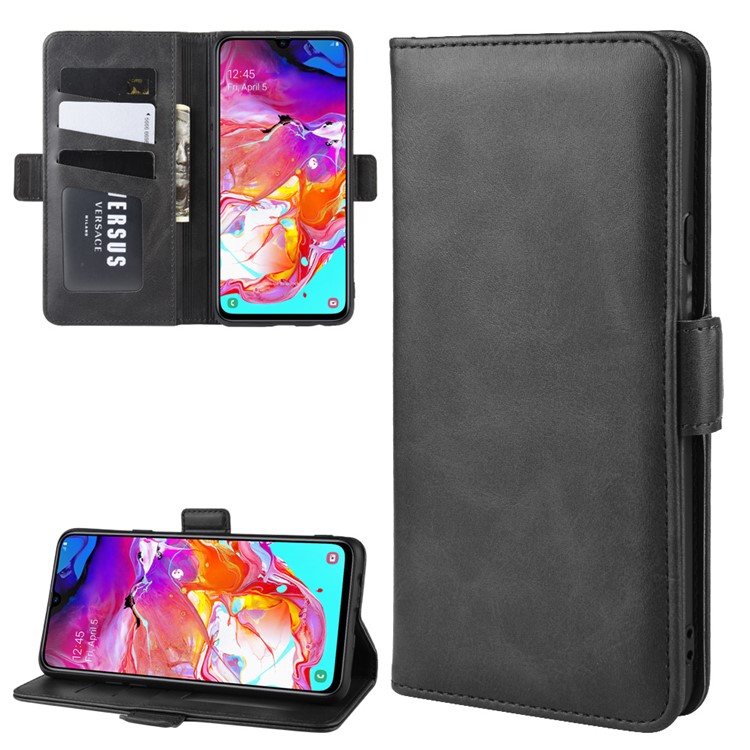 Magnetic Clasp Leather Wallet Stand Phone Case for Samsung Galaxy A20s - Black-1