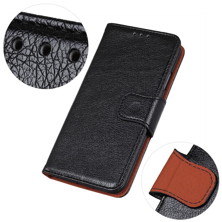 Nappa Skin Split Leather Wallet Stand Case Shell for Samsung Galaxy A90 5G - Black-6