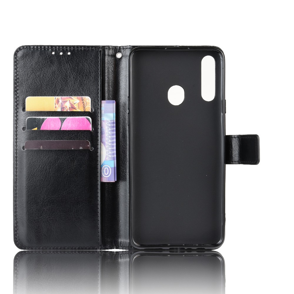 Crazy Horse Skin Wallet Leather Protective Cover with Stand for Samsung Galaxy A20s - Black-3