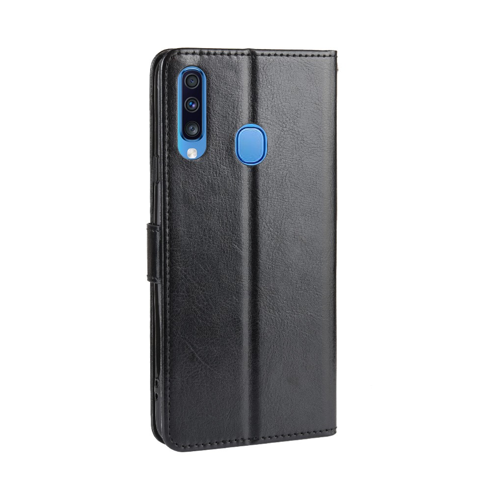 Crazy Horse Skin Wallet Leather Protective Cover with Stand for Samsung Galaxy A20s - Black-6