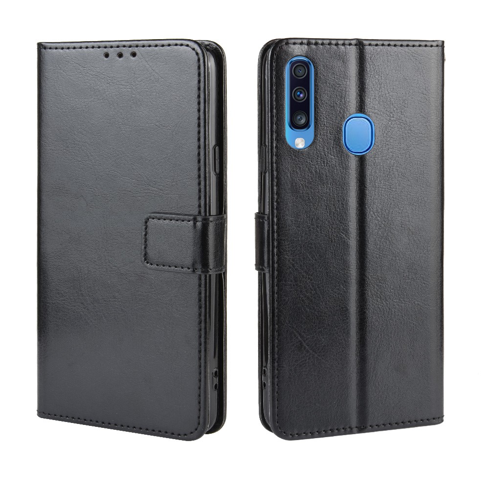 Crazy Horse Skin Wallet Leather Protective Cover with Stand for Samsung Galaxy A20s - Black-7