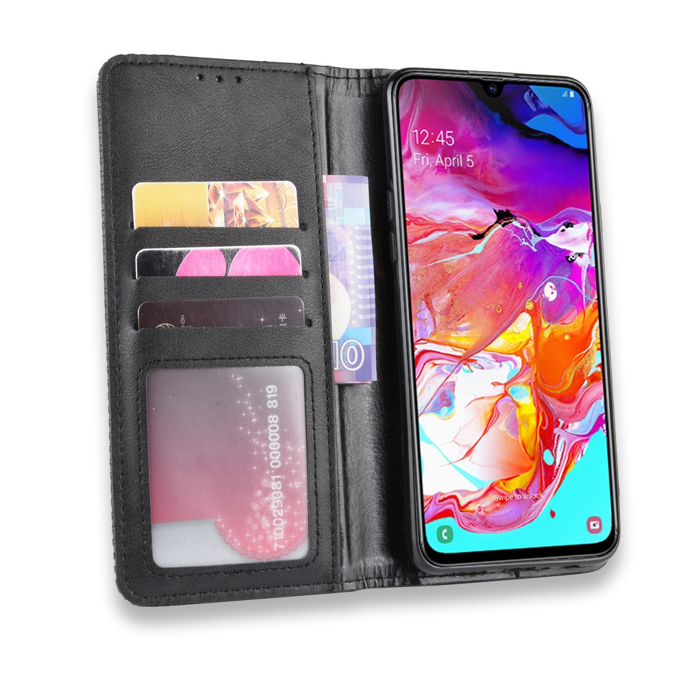 Retro Style PU Carteira de Couro Stand Phone Capa Casagem Para Samsung Galaxy A20s - Preto