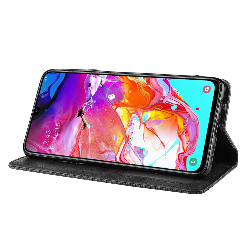 Cubierta de Cobertura de Teléfonos Celular de Stand de Cuero de Cuero de Estilo Retro Para Samsung Galaxy A20s - Negro