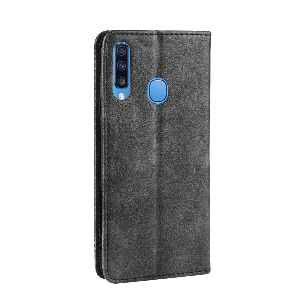 Retro Style PU Carteira de Couro Stand Phone Capa Casagem Para Samsung Galaxy A20s - Preto