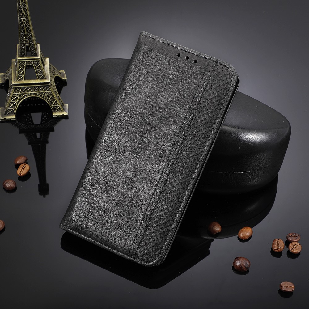 Retro -stil PU Leder Brieftasche Ständer Handyabdeckungsgehäuse Für Samsung Galaxy A20s - Schwarz