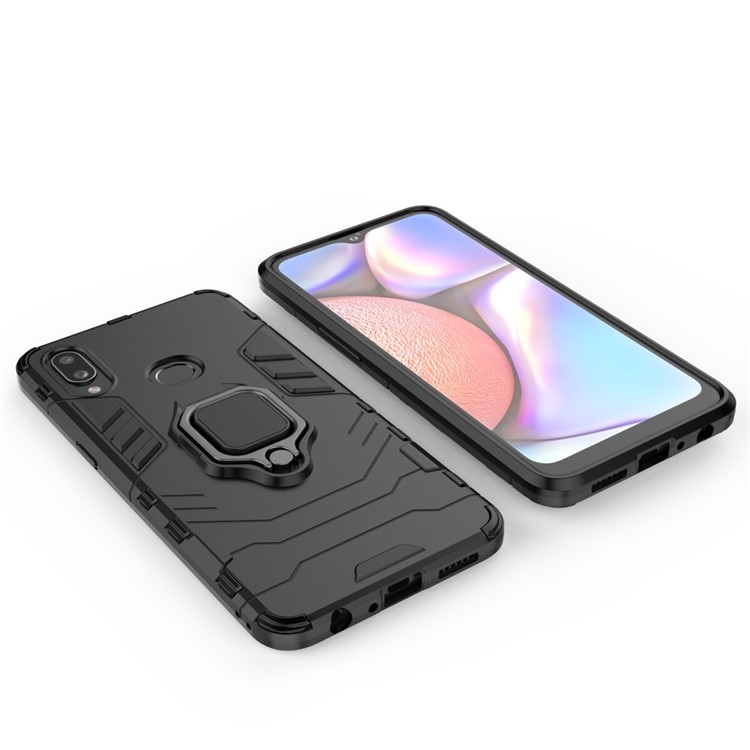 Cool Guard Ring Holder Kickstand Plastic TPU Combo Case for Samsung Galaxy A10s - Black-3