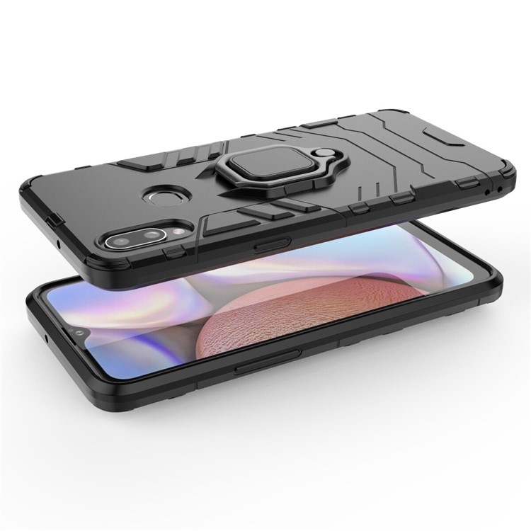 Cool Guard Ring Holder Kickstand Plastic TPU Combo Case for Samsung Galaxy A10s - Black-6