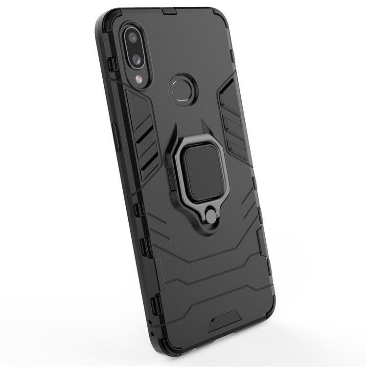 Cool Guard Ring Holder Kickstand Plastic TPU Combo Case for Samsung Galaxy A10s - Black-7