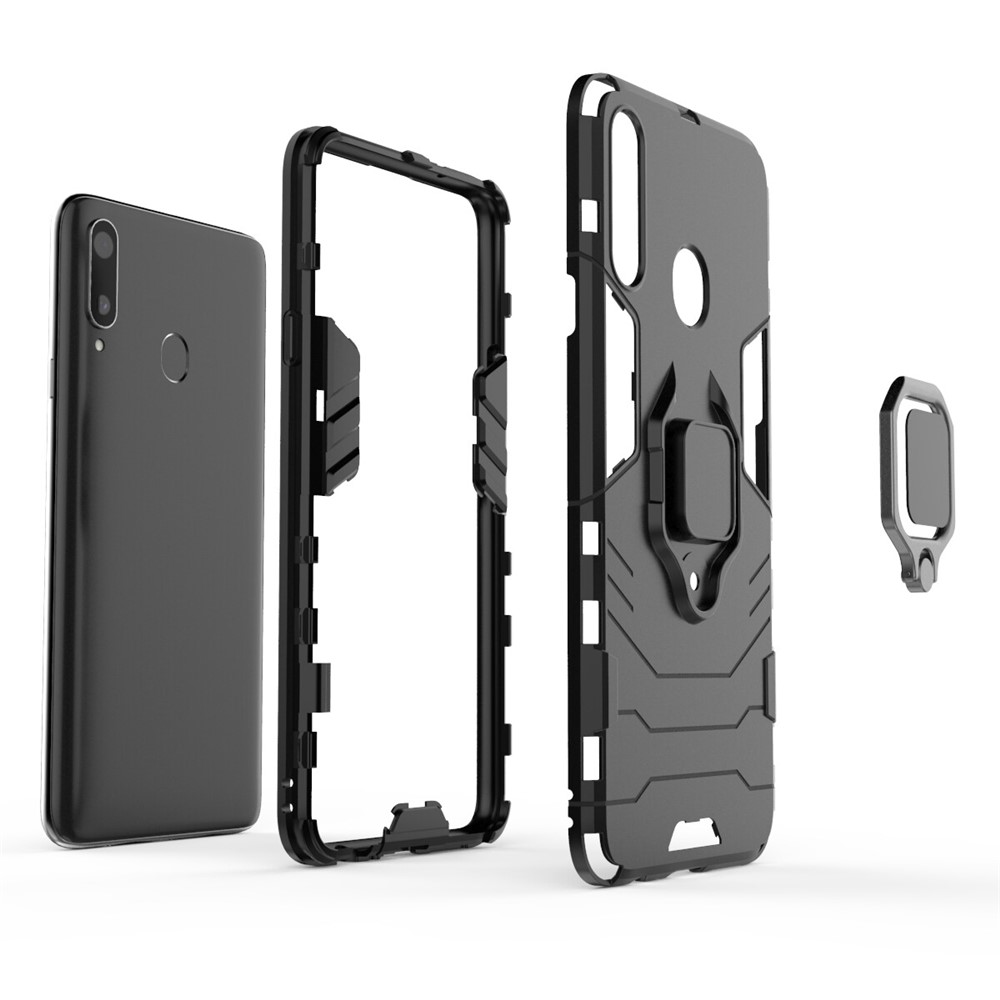 Custodia Per il Kickstand Dell'anello Del Dito di Guardia Cool PC + Custodia Protettiva Ibrida TPU Per Samsung Galaxy A20s - Nero