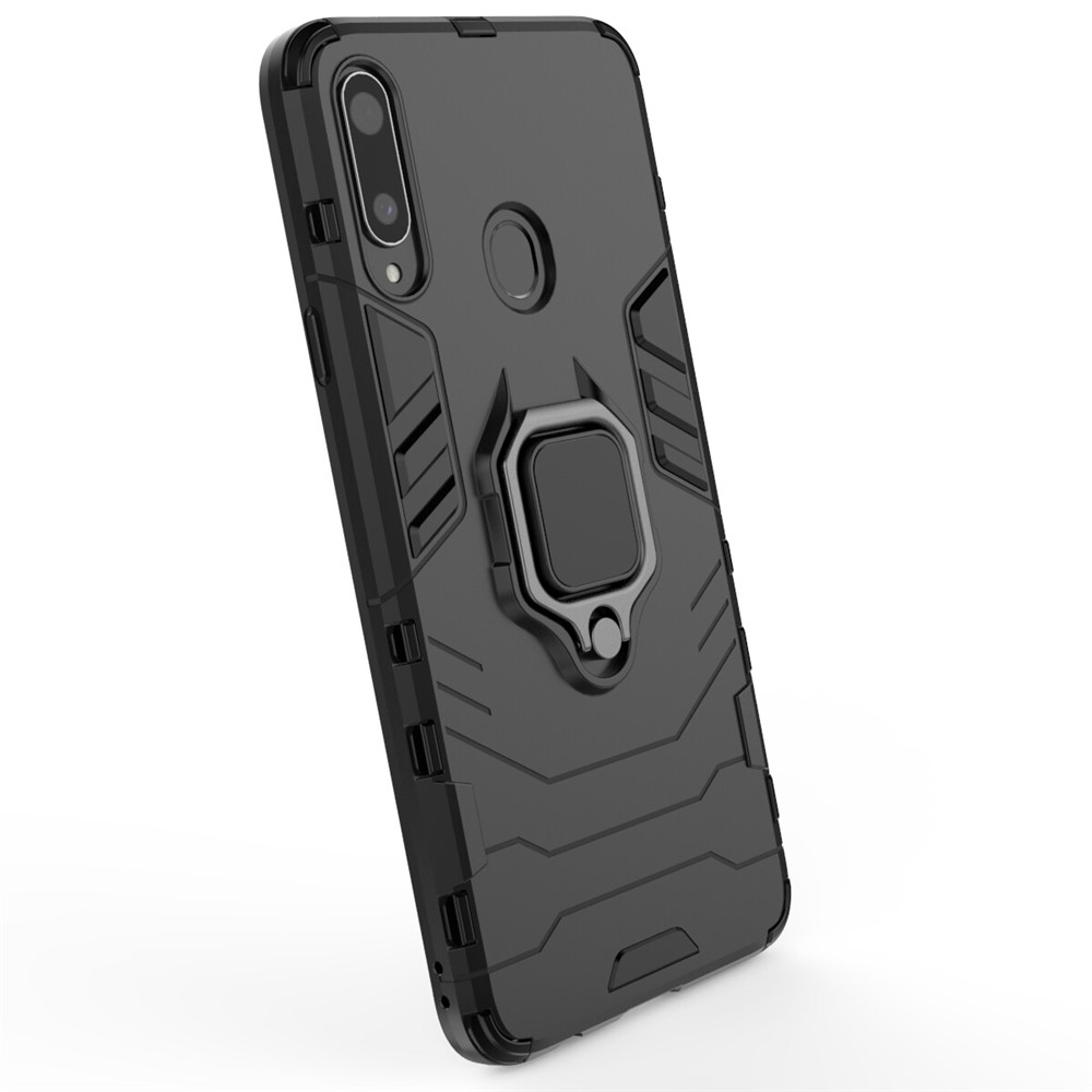 Cool Guard Finger Ring Kickstand PC + TPU Hybrid -schutzhülle Für Samsung Galaxy A20s - Schwarz