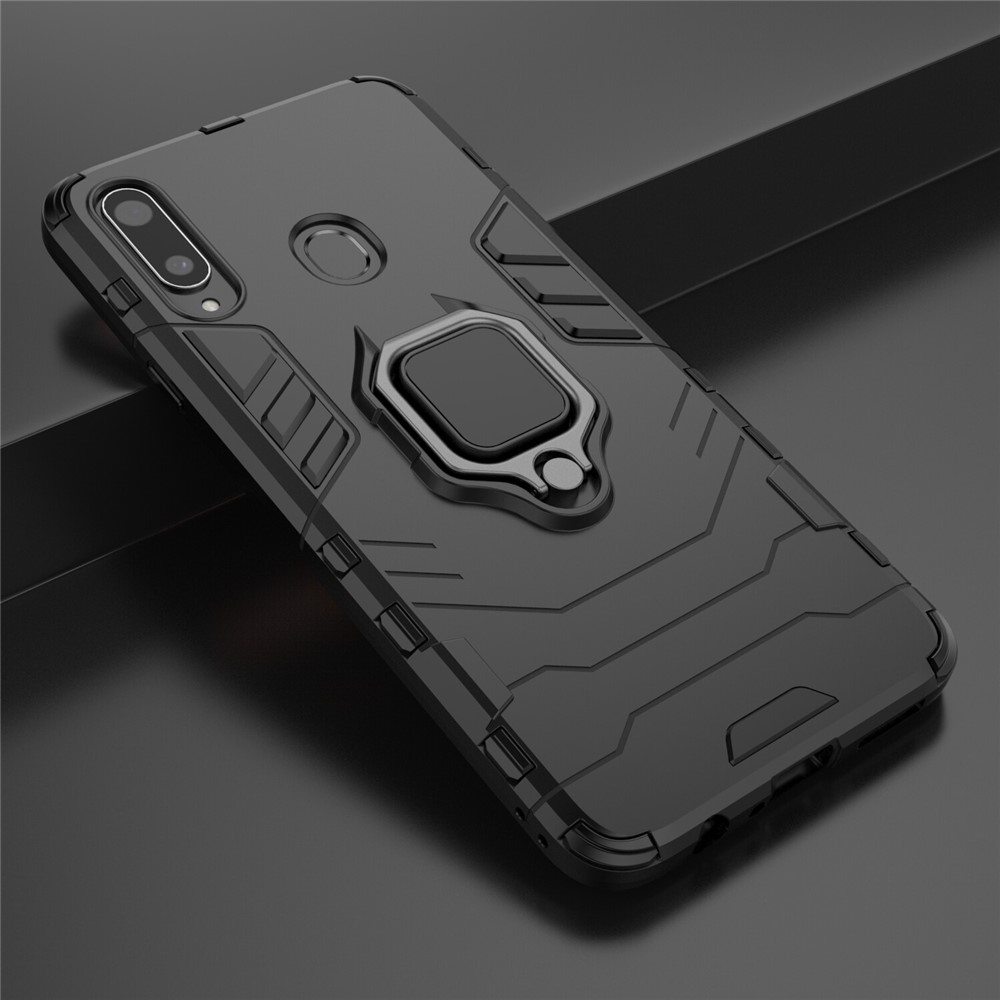 Cool Guard Finger Ring Stitstand PC + TPU Hybrid Protective Case Para Samsung Galaxy A20s - Negro