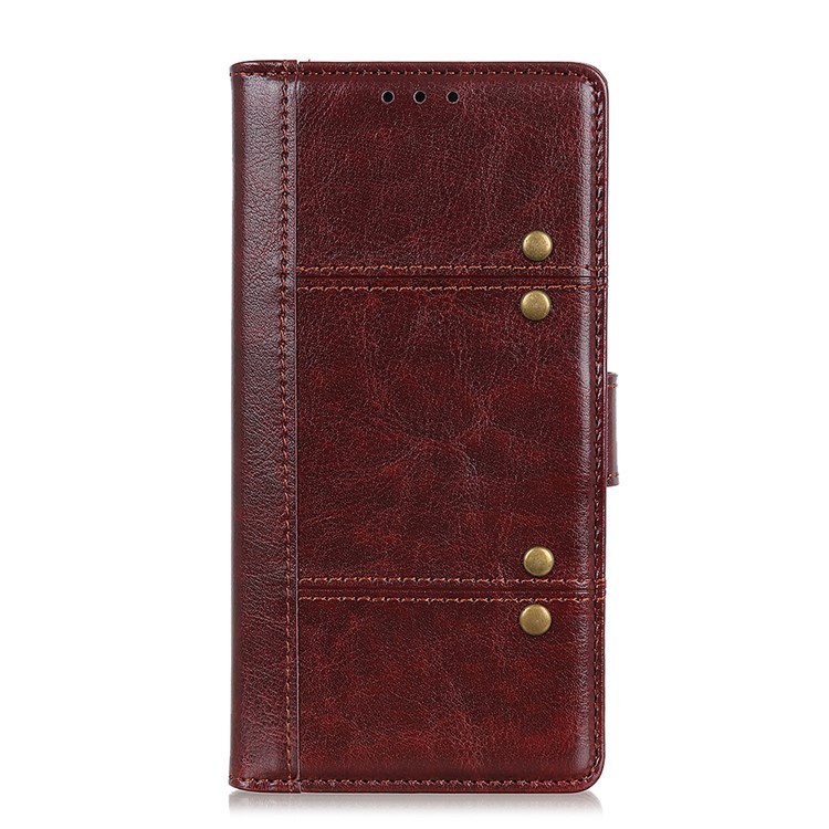 Rivet Decor Crazy Horse Texture Wallet Stand Leather Covering for Samsung Galaxy A90 5G - Brown-2