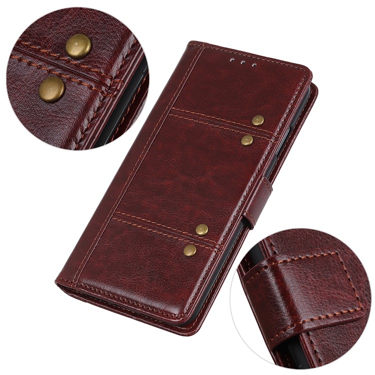 Rivet Decor Crazy Horse Texture Wallet Stand Leather Covering for Samsung Galaxy A90 5G - Brown-8