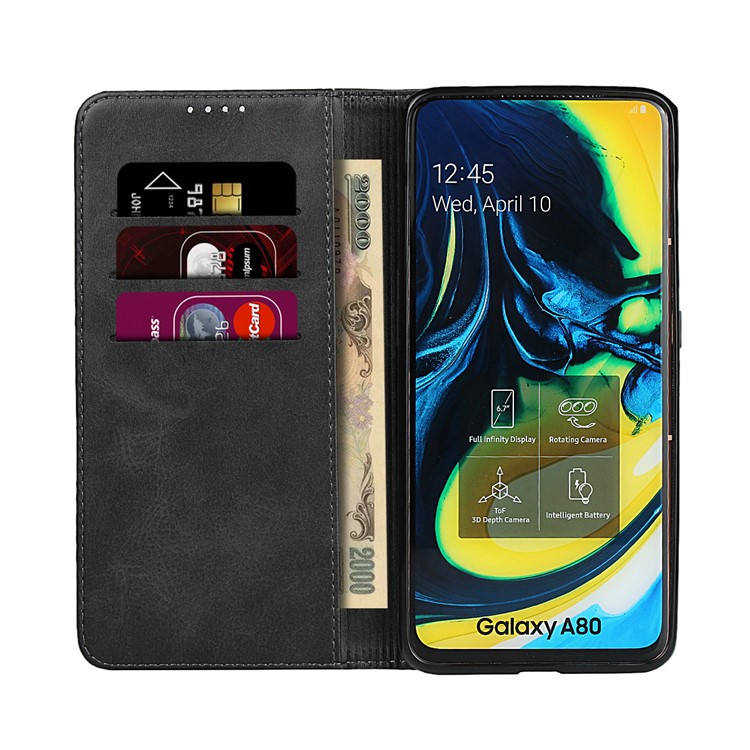 Auto-absorbed Leather Wallet Stand Phone Cover for Samsung Galaxy A80/A90 - Black-4