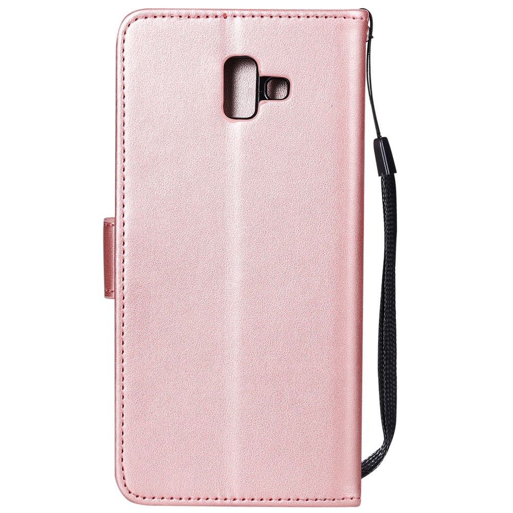 Imprint Flower and Cat Wallet Stand Leather Phone Cover for Samsung Galaxy J6 Plus - Rose Gold-2