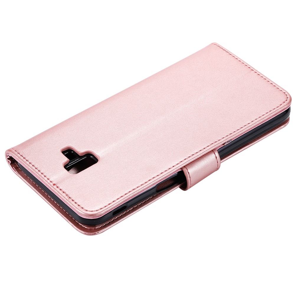 Imprint Flower and Cat Wallet Stand Leather Phone Cover for Samsung Galaxy J6 Plus - Rose Gold-4