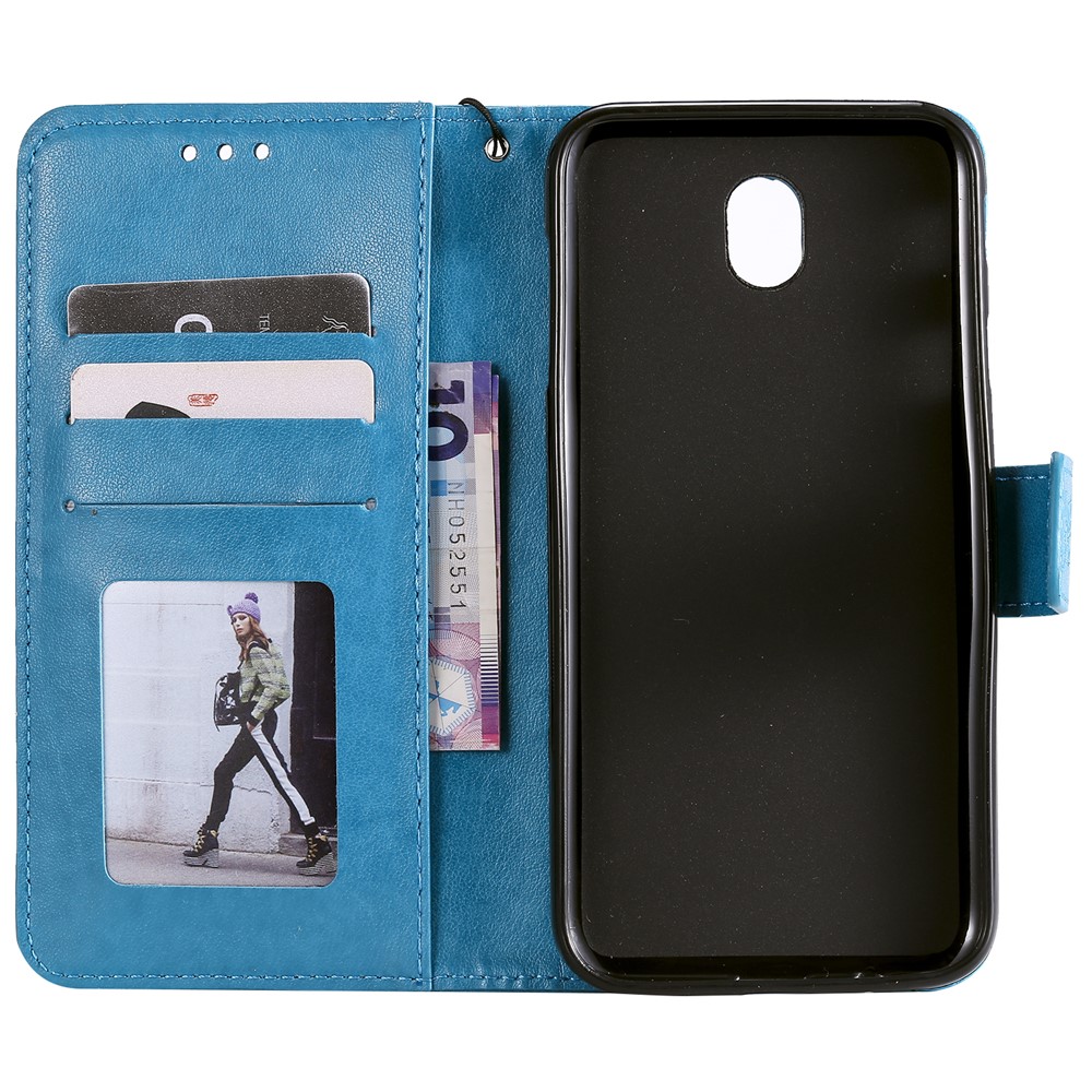 Imprint Sakura Cat PU Leather Wallet Case for Samsung Galaxy J5 Pro (2017) / J5 (2017) / J530 - Blue-3