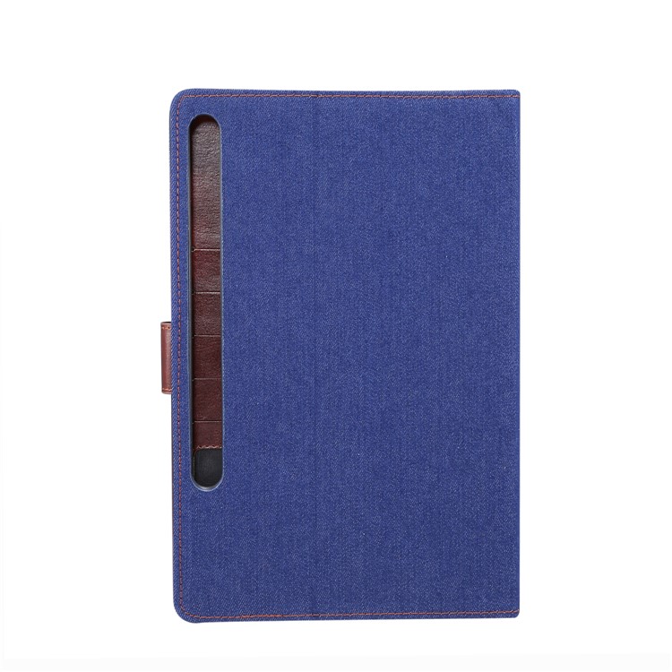 Jeans Cloth Leather Wallet Stand Tablet Casing Cover for Samsung Galaxy Tab S6 T860 - Dark Blue-3