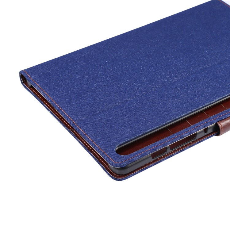 Jeans Cloth Leather Wallet Stand Tablet Casing Cover for Samsung Galaxy Tab S6 T860 - Dark Blue-7